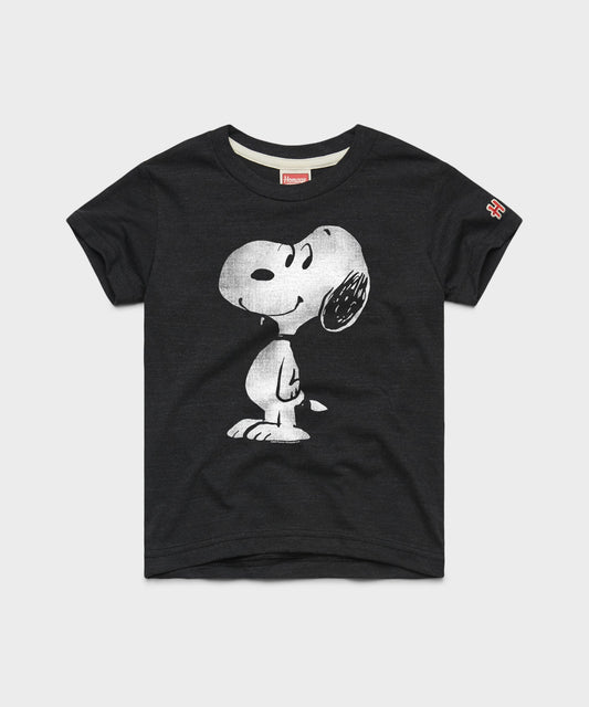 Charcoal youth t-shirt featuring Snoopy graphic printed on the chest-0
