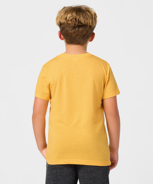 Gold youth t-shirt featuring Snoopy with a soccer ball on the front chest-3