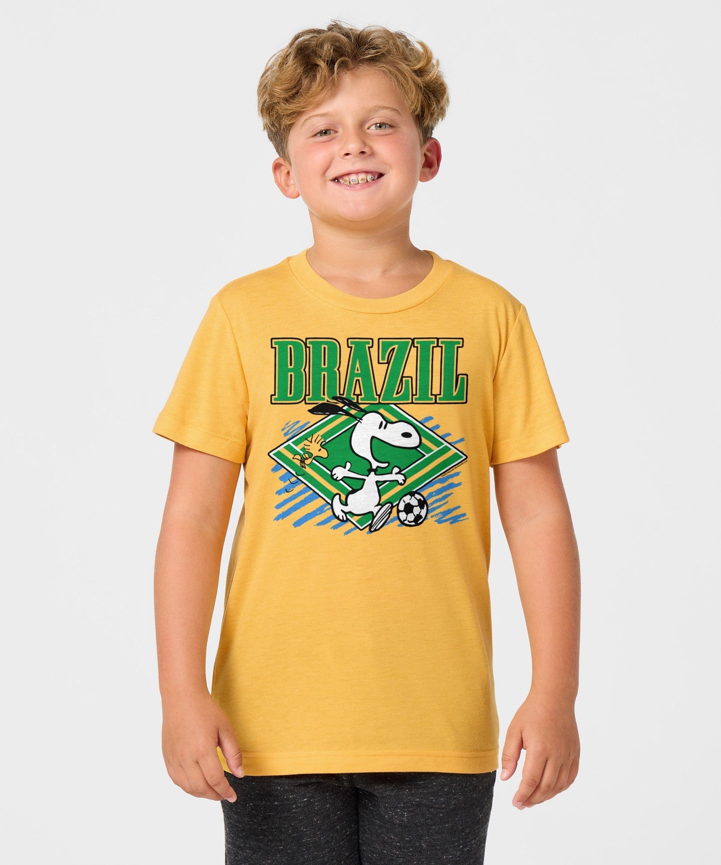 Back view of the gold youth t-shirt, plain solid fabric