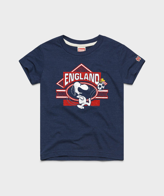 Navy youth t-shirt featuring Snoopy in an England soccer kit on the front chest-0