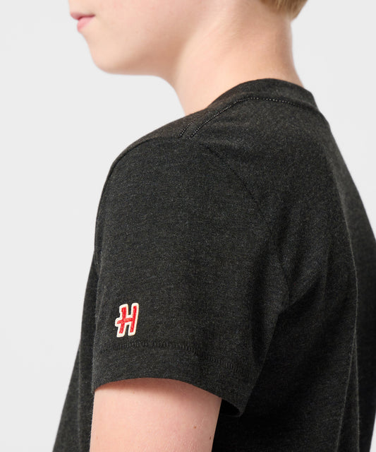 Youth charcoal t-shirt featuring Snoopy in a Germany soccer kit on the front-4