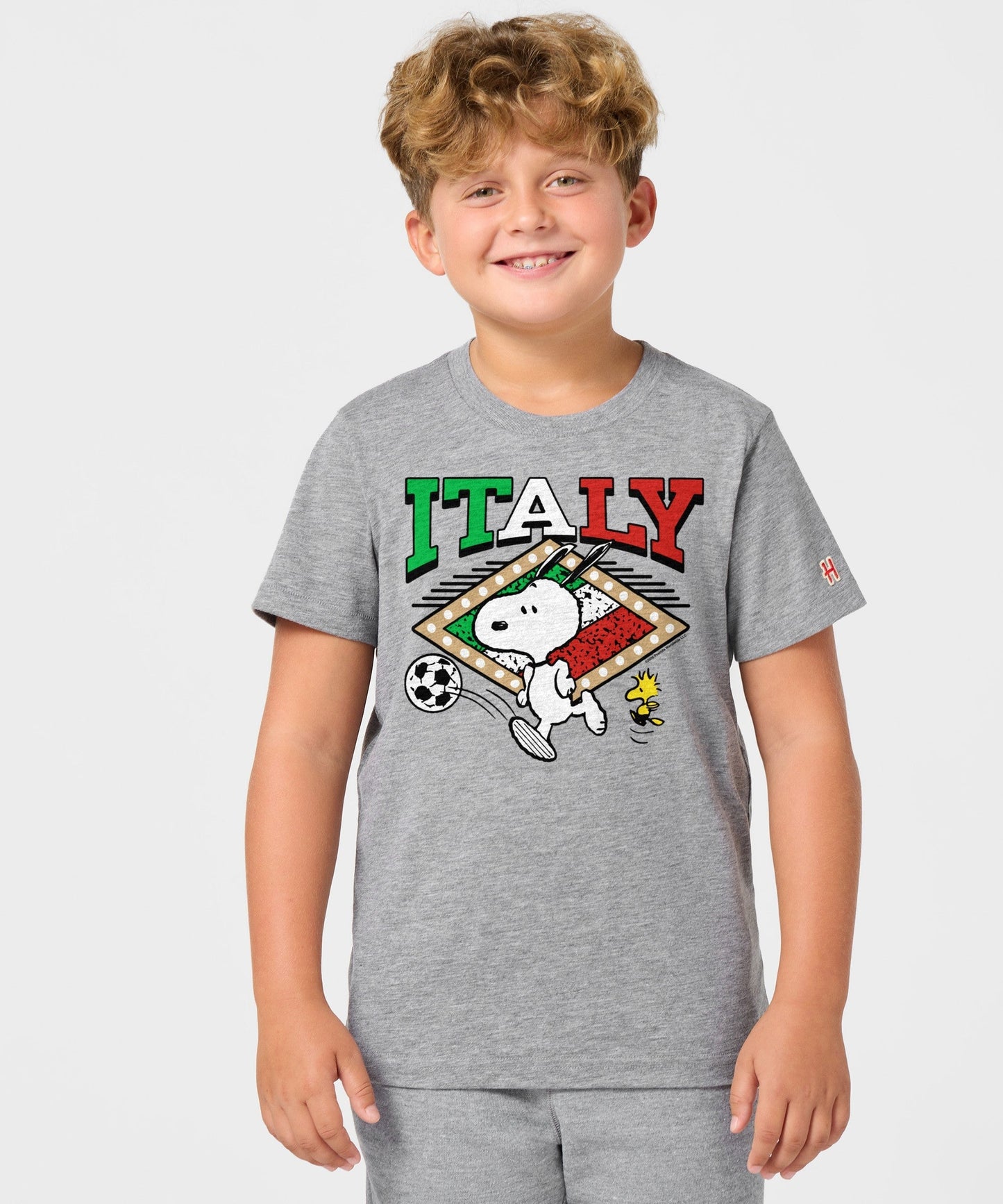 Back view of the grey youth t-shirt showing a plain solid back