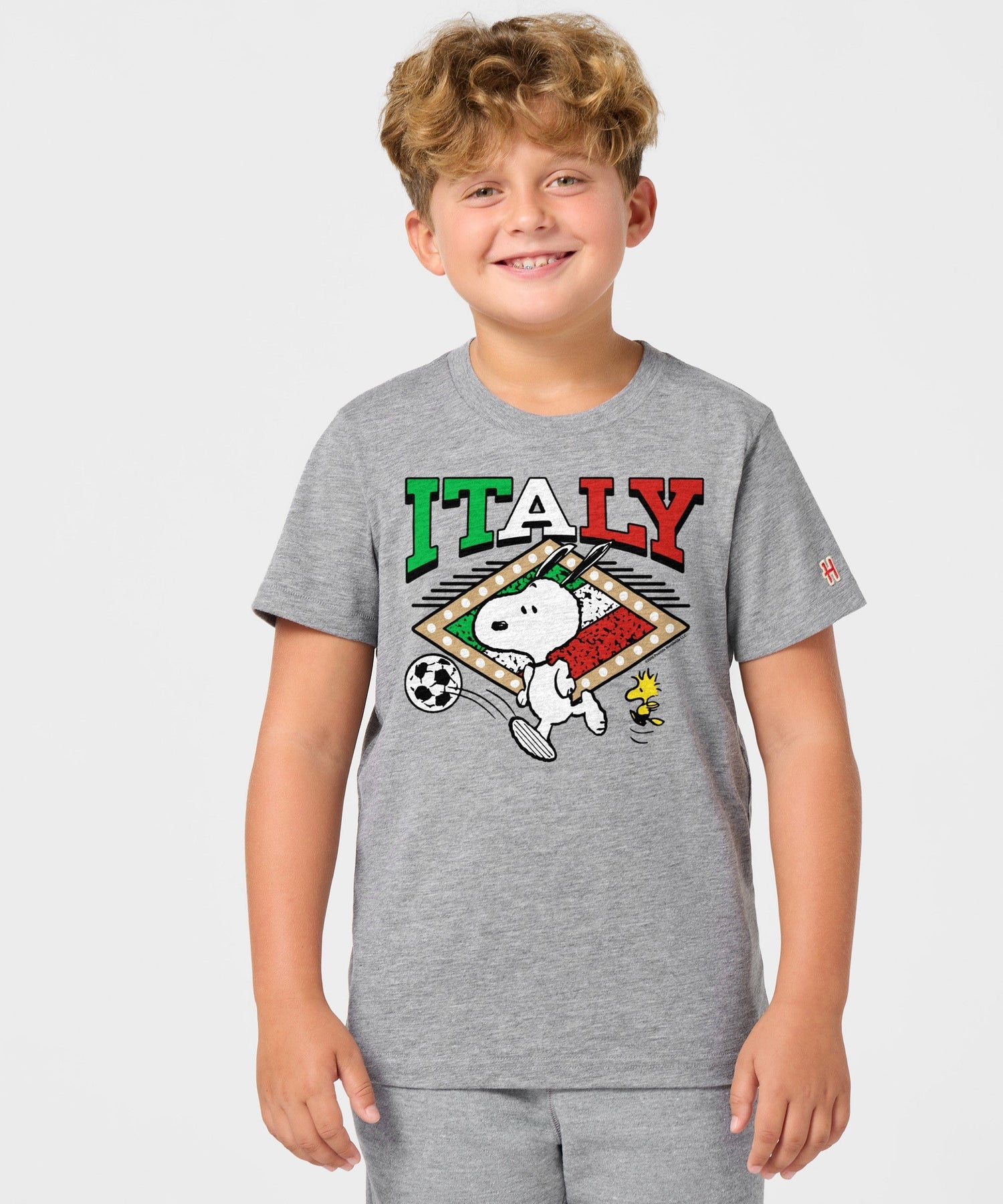 Back view of the grey youth t-shirt showing a plain solid back