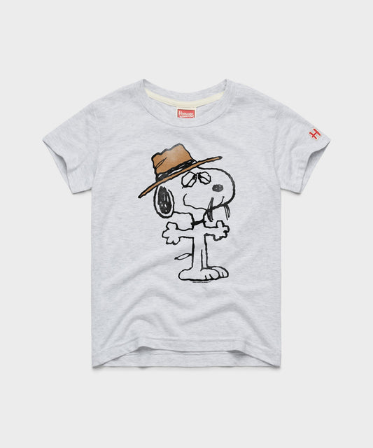 Ash grey youth t-shirt featuring an illustration of Spike wearing his signature hat and mustache centered on the front-0
