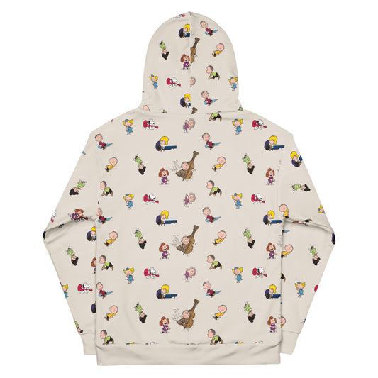 Unisex hooded sweatshirt featuring the Peanuts gang dance hall graphic centered on the front-1