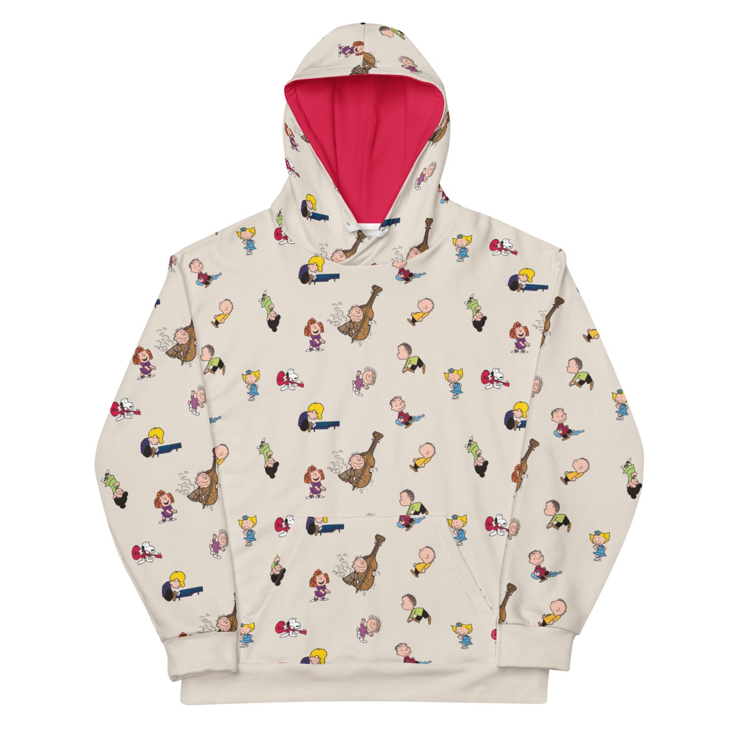 Unisex hooded sweatshirt featuring the Peanuts gang dance hall graphic centered on the front