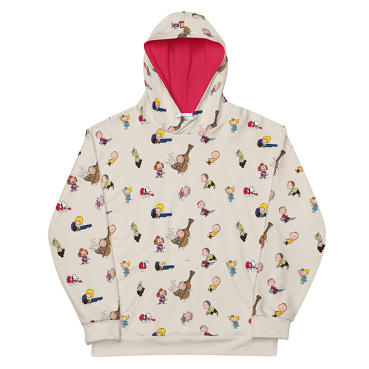 Unisex hooded sweatshirt featuring the Peanuts gang dance hall graphic centered on the front-0