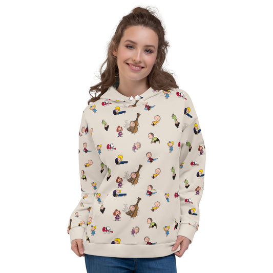 Unisex hooded sweatshirt featuring the Peanuts gang dance hall graphic centered on the front-2