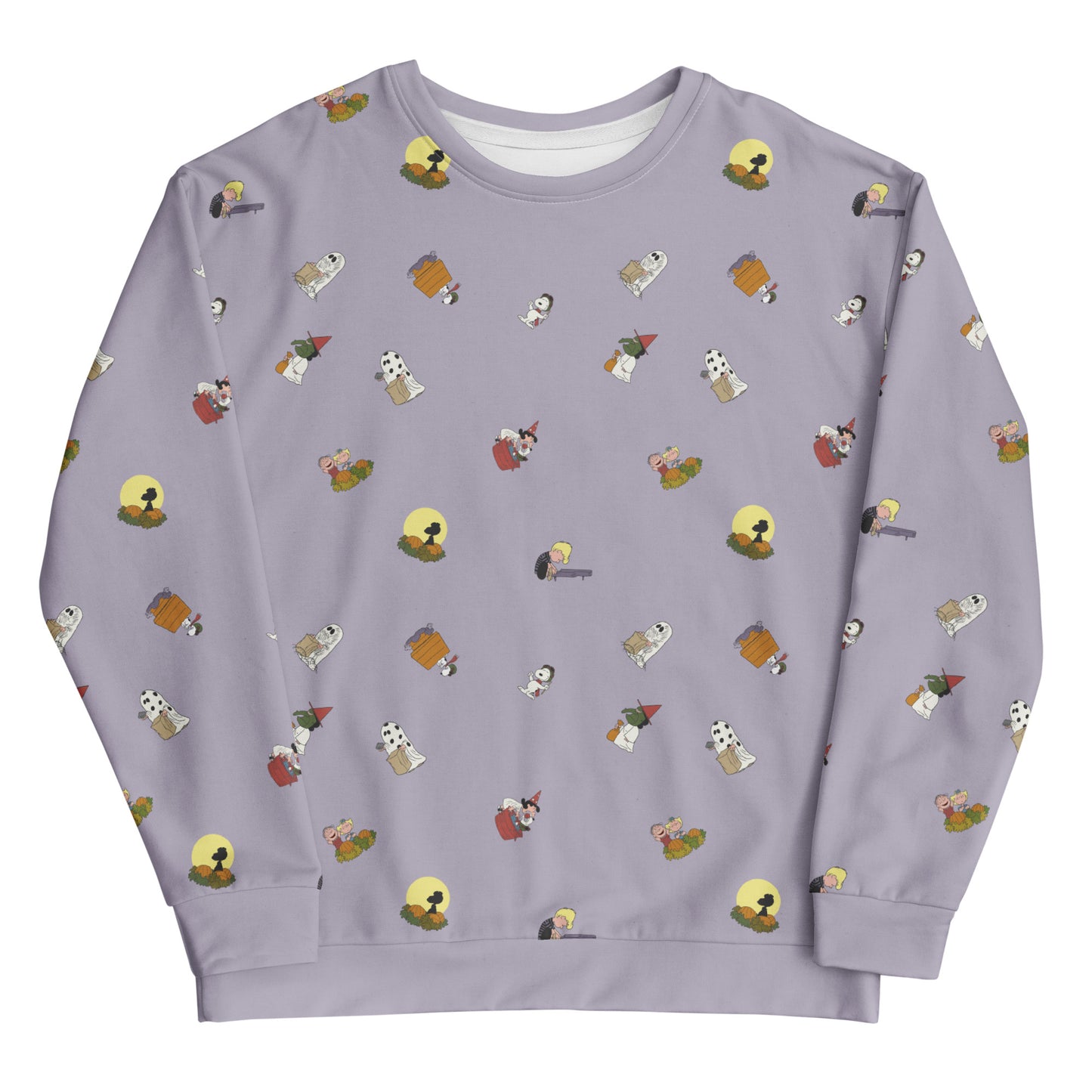 Unisex crewneck sweatshirt featuring an all-over print celebrating It's The Great Pumpkin, Charlie Brown 60th anniversary