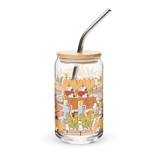 Peanuts Thanksgiving Can Glass With Lid And Straw-3