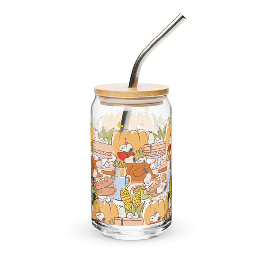 Peanuts Thanksgiving Can Glass With Lid And Straw-0