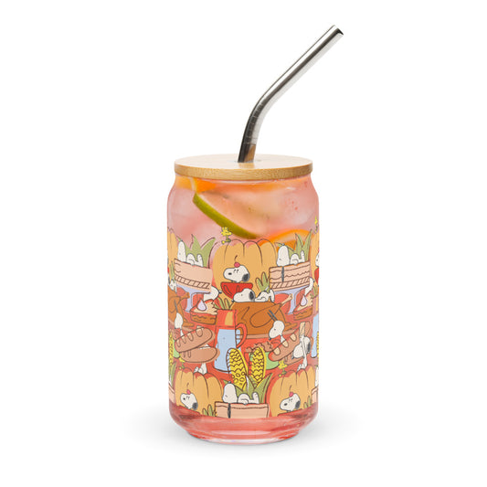 Peanuts Thanksgiving Can Glass With Lid And Straw-5