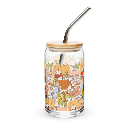 Peanuts Thanksgiving Can Glass With Lid And Straw-2