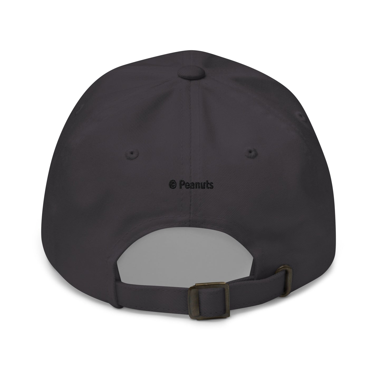 Folded view of the Peanuts dad hat displaying its unstructured form