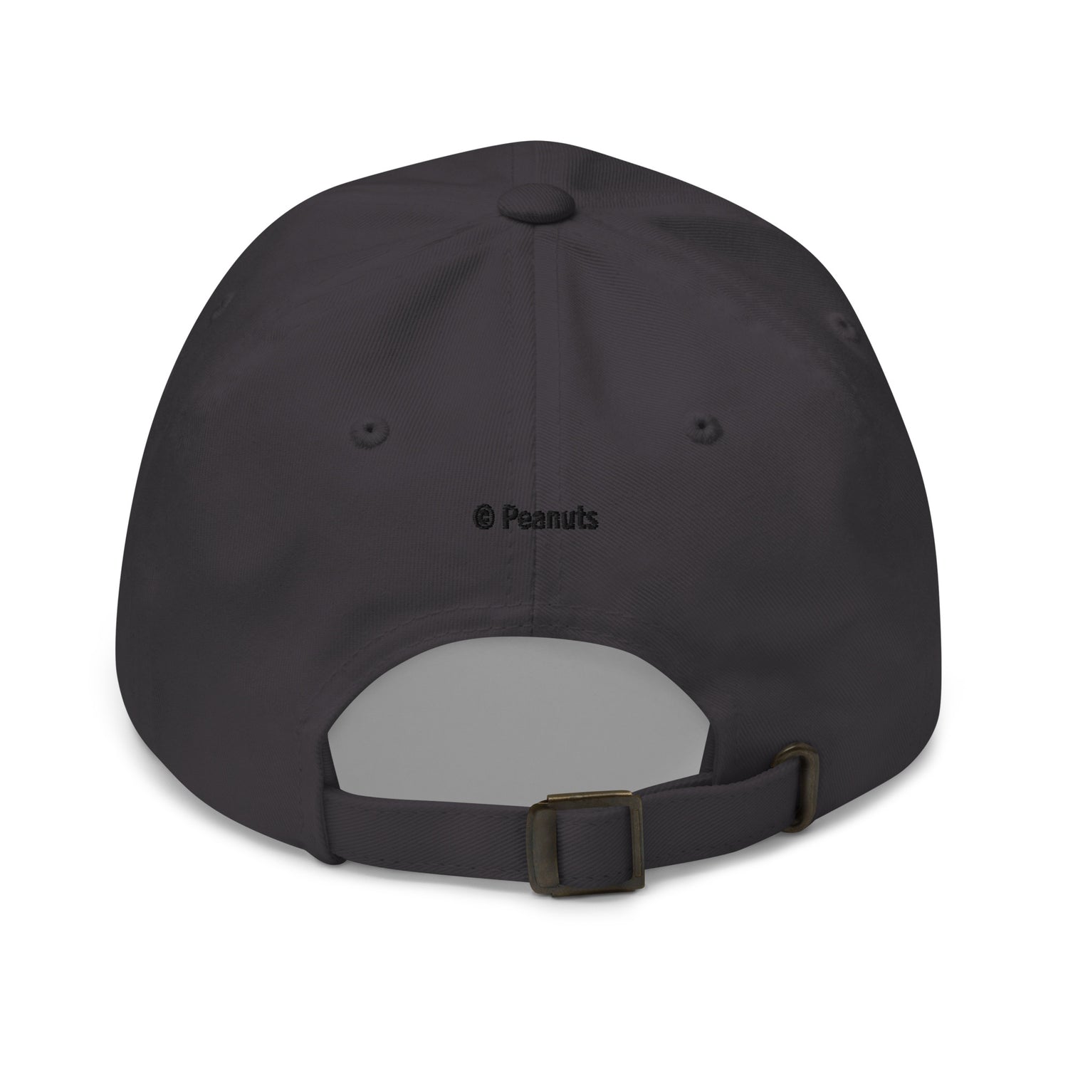 Folded view of the Peanuts dad hat displaying its unstructured form
