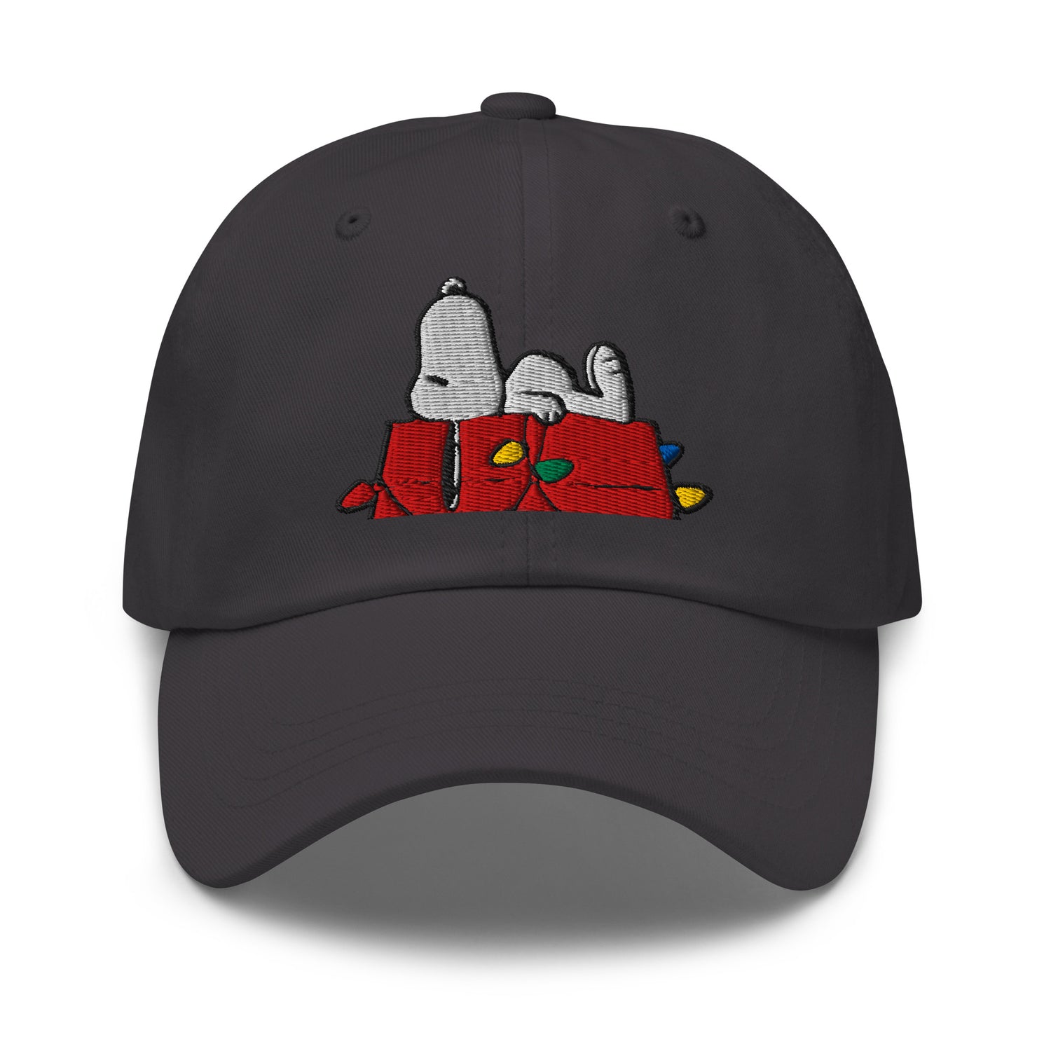 Angle view of the dark grey cap showing curved visor