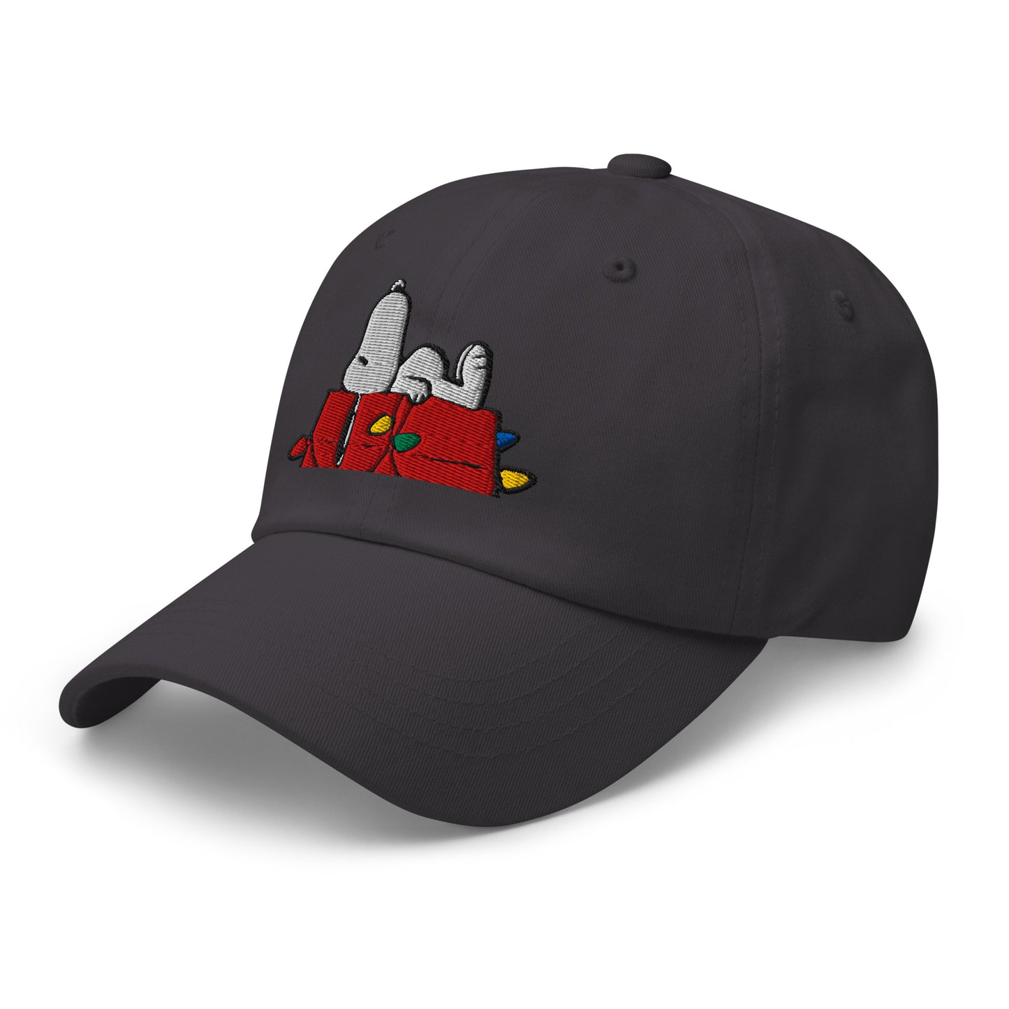 Back view of the dark grey cap showing the strap
