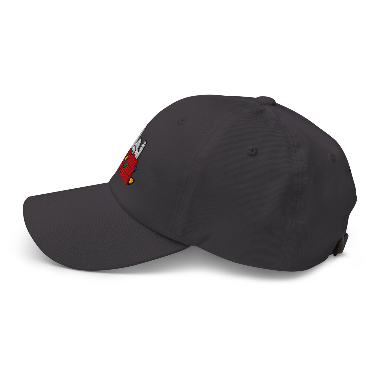 Side profile view of the dark grey cap