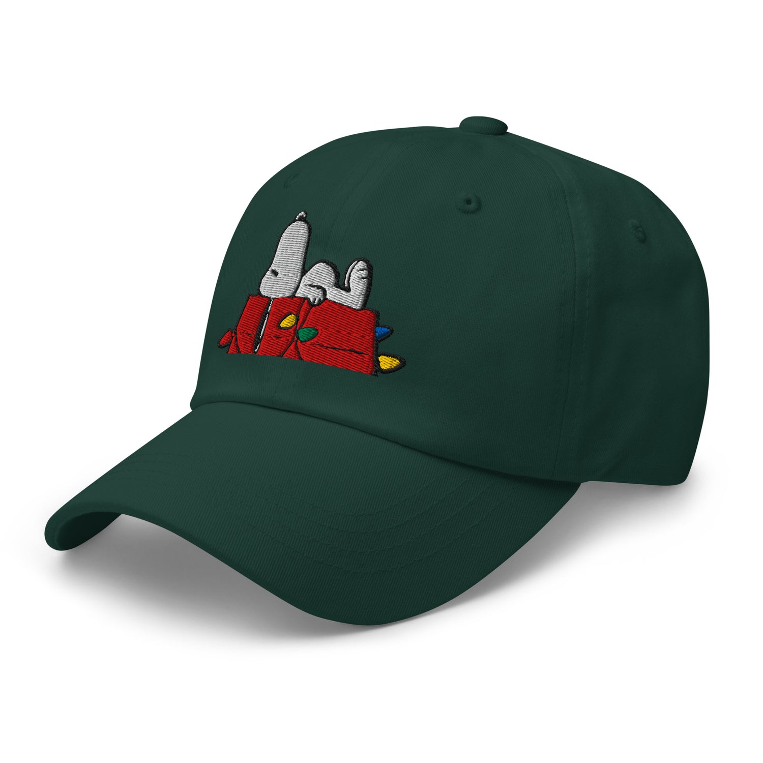 Front view of the Peanuts dad hat in dark grey variant