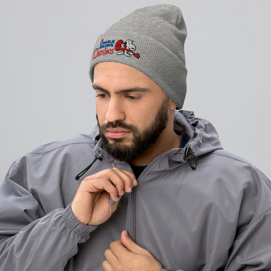 Peanuts A Charlie Brown Christmas Embroidered Beanie Heather Grey-1