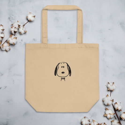 Peanuts Snoopy Face Embroidered Tote Bag Oyster-1