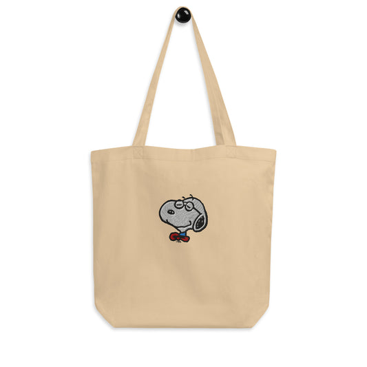 Peanuts Smarty Pants Embroidered Organic Cotton Tote Bag featuring high-quality embroidery.-1