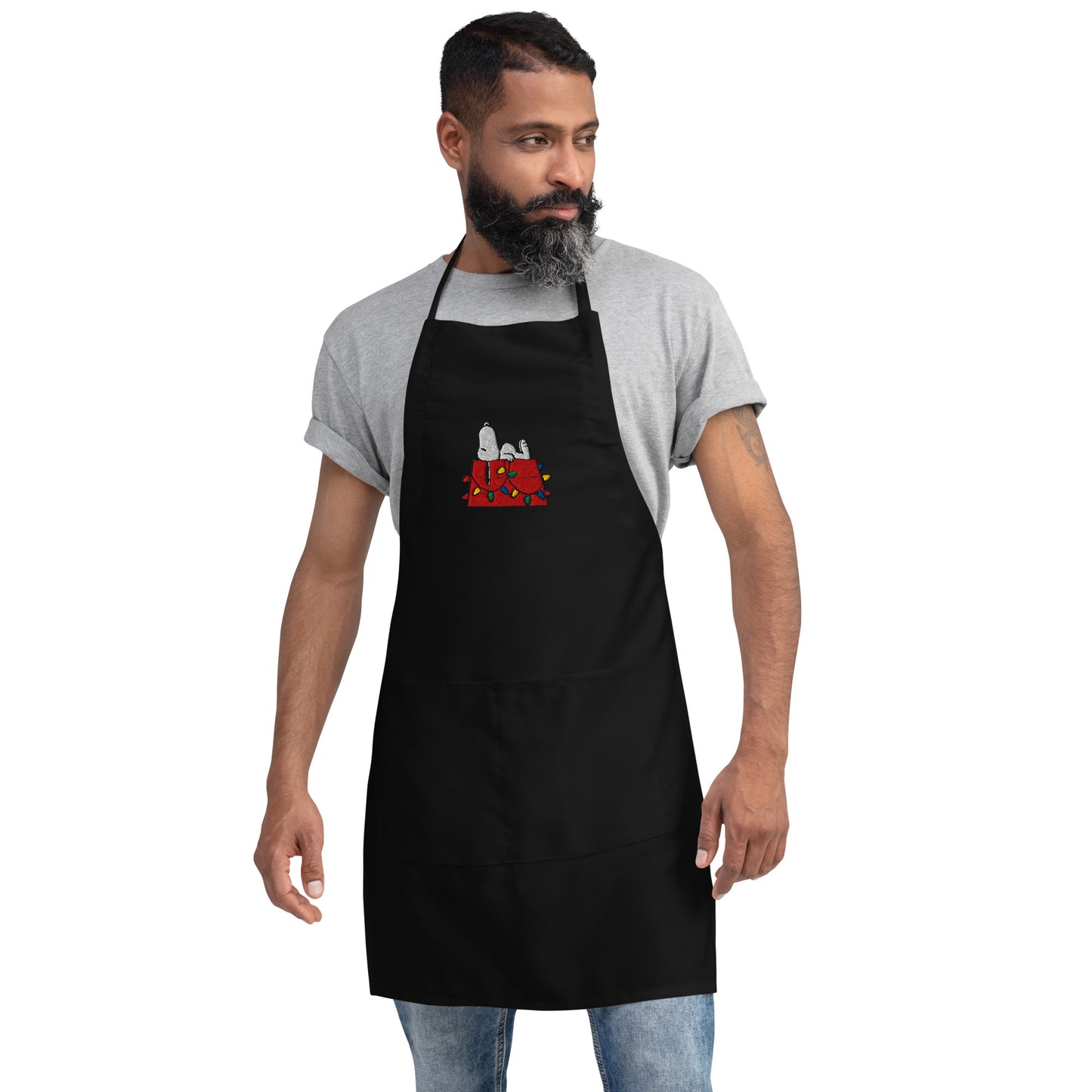 Back view of the apron showing the long adjustable waist ties