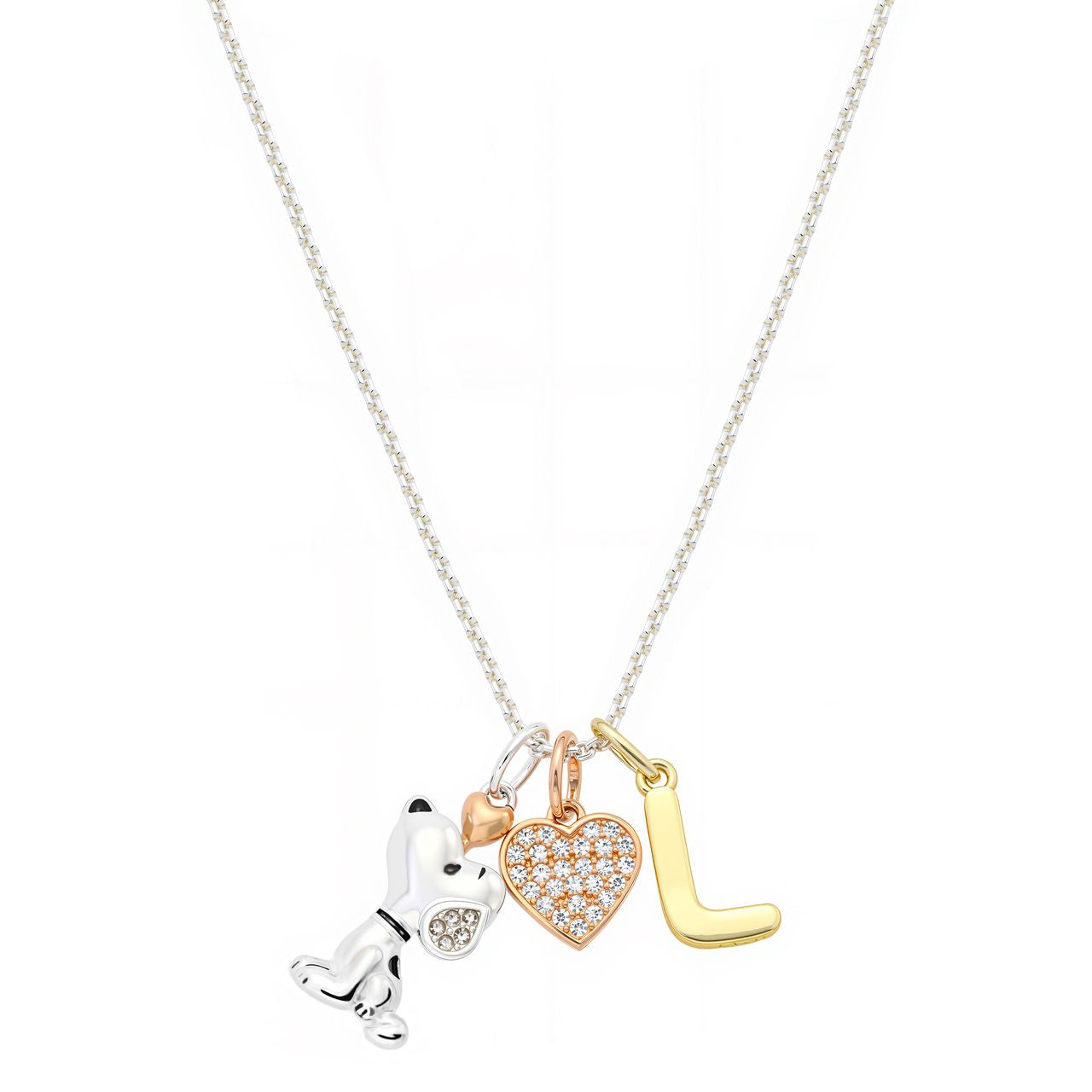 Detailed overhead shot of all three charms arranged neatly on the chain