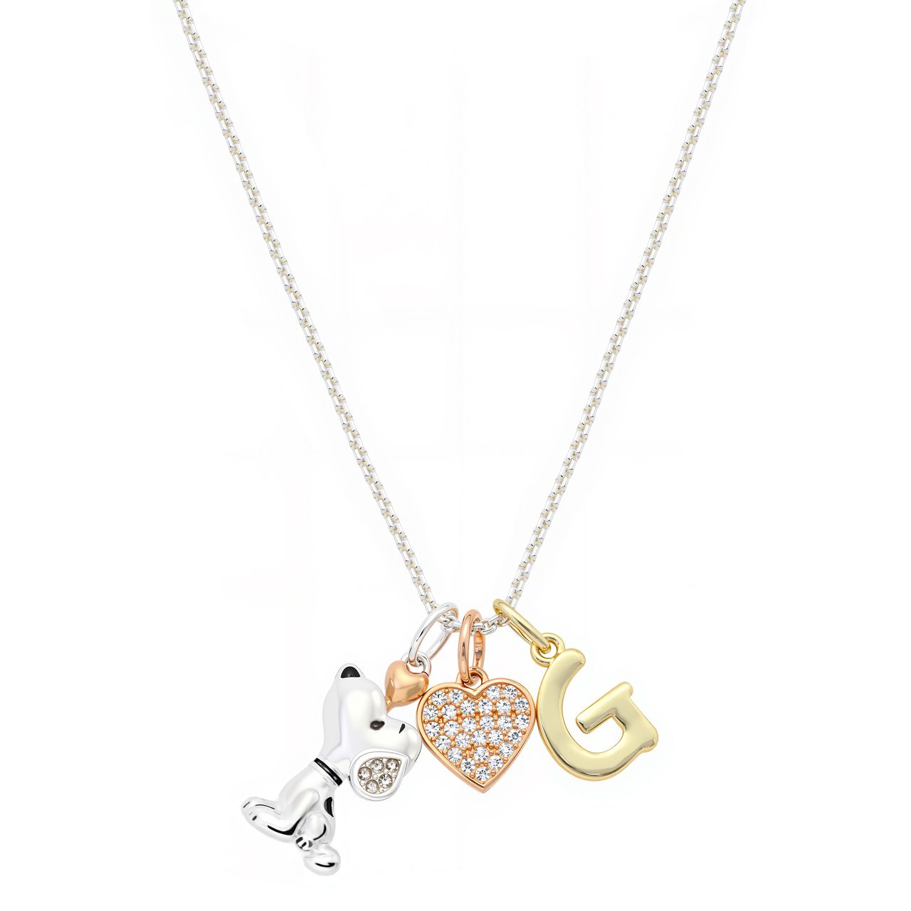 Product packaging display showing the branded presentation for the Peanuts necklace