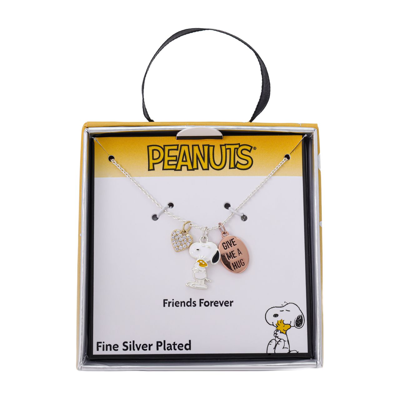 Pendant necklace displayed on a soft background, highlighting the iconic Peanuts beagle