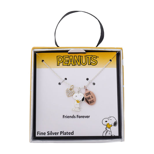 Delicate silver-toned necklace featuring a Snoopy charm with a Give Me A Hug motif-2