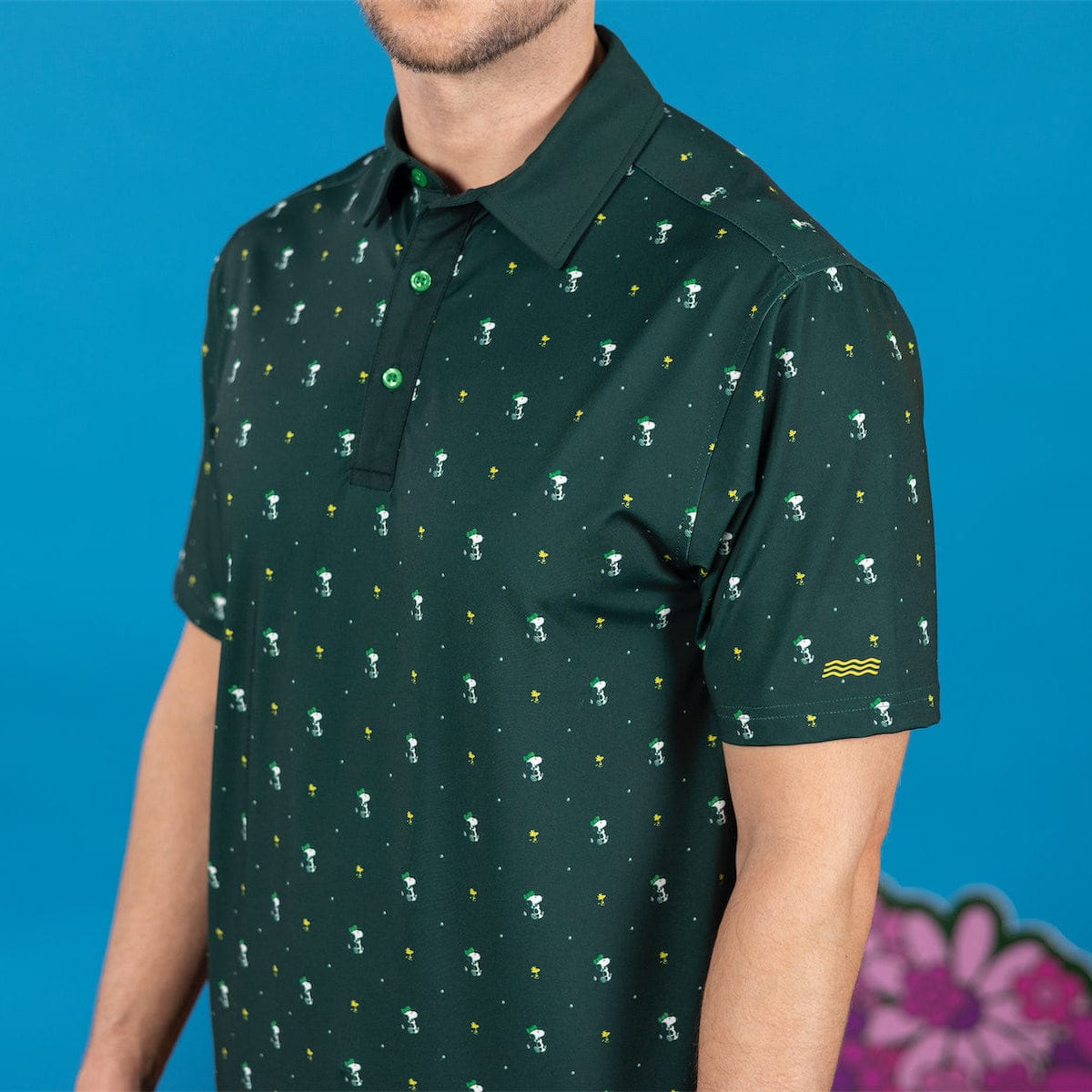 Back view of the Peanuts x RSVLTS polo with smooth solid styling