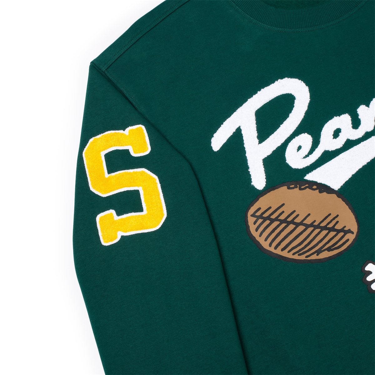 Back view of the sweatshirt showing a small embroidered Woodstock graphic near the neckline