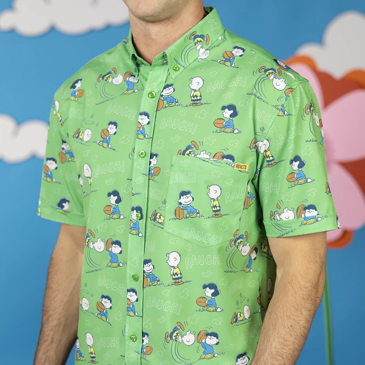 Back view of the Peanuts button-down shirt in a relaxed, comfortable fit
