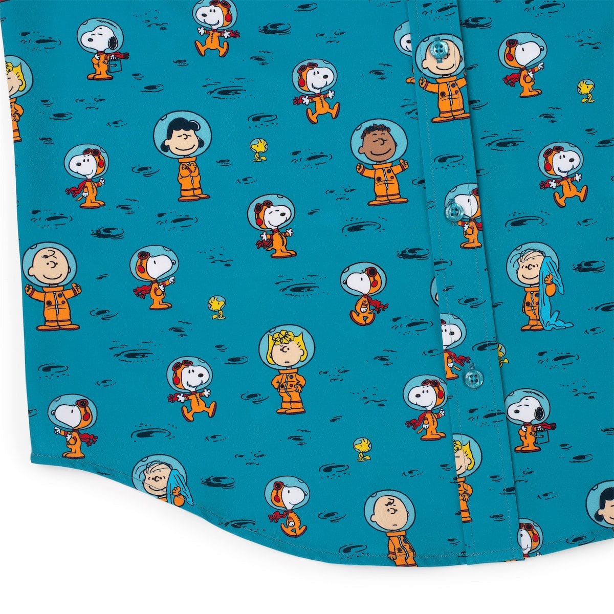 Folded view of the Peanuts Astro 'Nuts button-down shirt ready for gifting