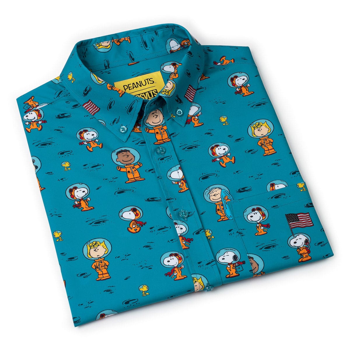 Lifestyle view of the Peanuts button-down shirt styled for a casual day out