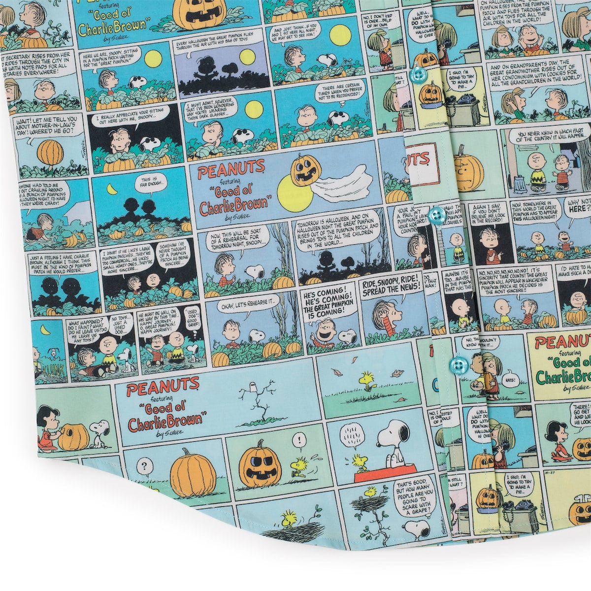 Folded view of the Peanuts button-down shirt ready for gifting
