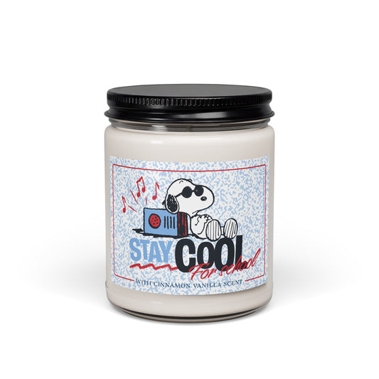 Peanuts Cool for School scented candle in glass jar-1