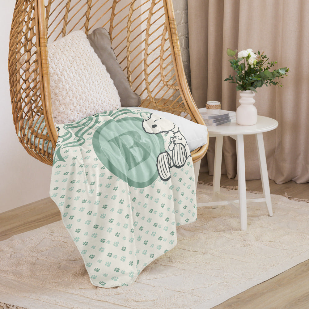 Peanuts Snoopy Personalized Baby Initials Sherpa Blanket