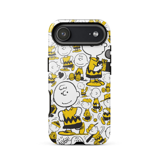 Charlie Brown pattern tough phone case shown from the back, featuring a repeating character design on a smooth protective shell-56