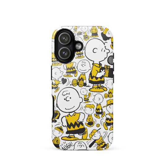 Charlie Brown pattern tough phone case shown from the back, featuring a repeating character design on a smooth protective shell-55