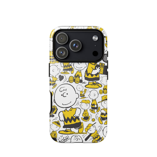 Charlie Brown pattern tough phone case shown from the back, featuring a repeating character design on a smooth protective shell-57
