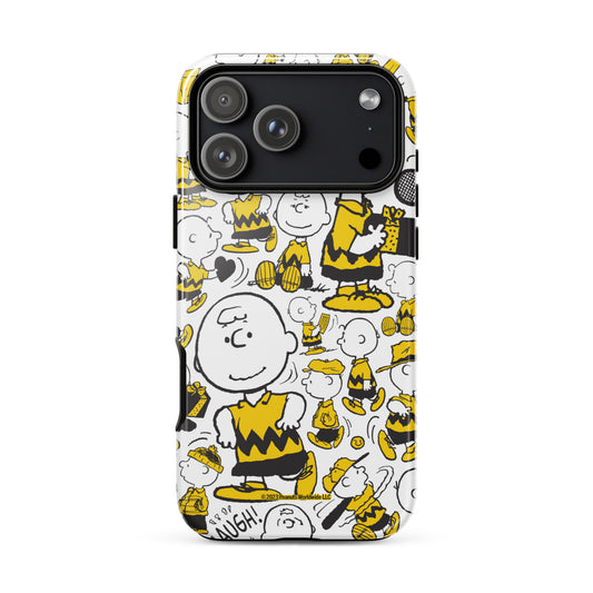 Charlie Brown pattern tough phone case shown from the back, featuring a repeating character design on a smooth protective shell-60