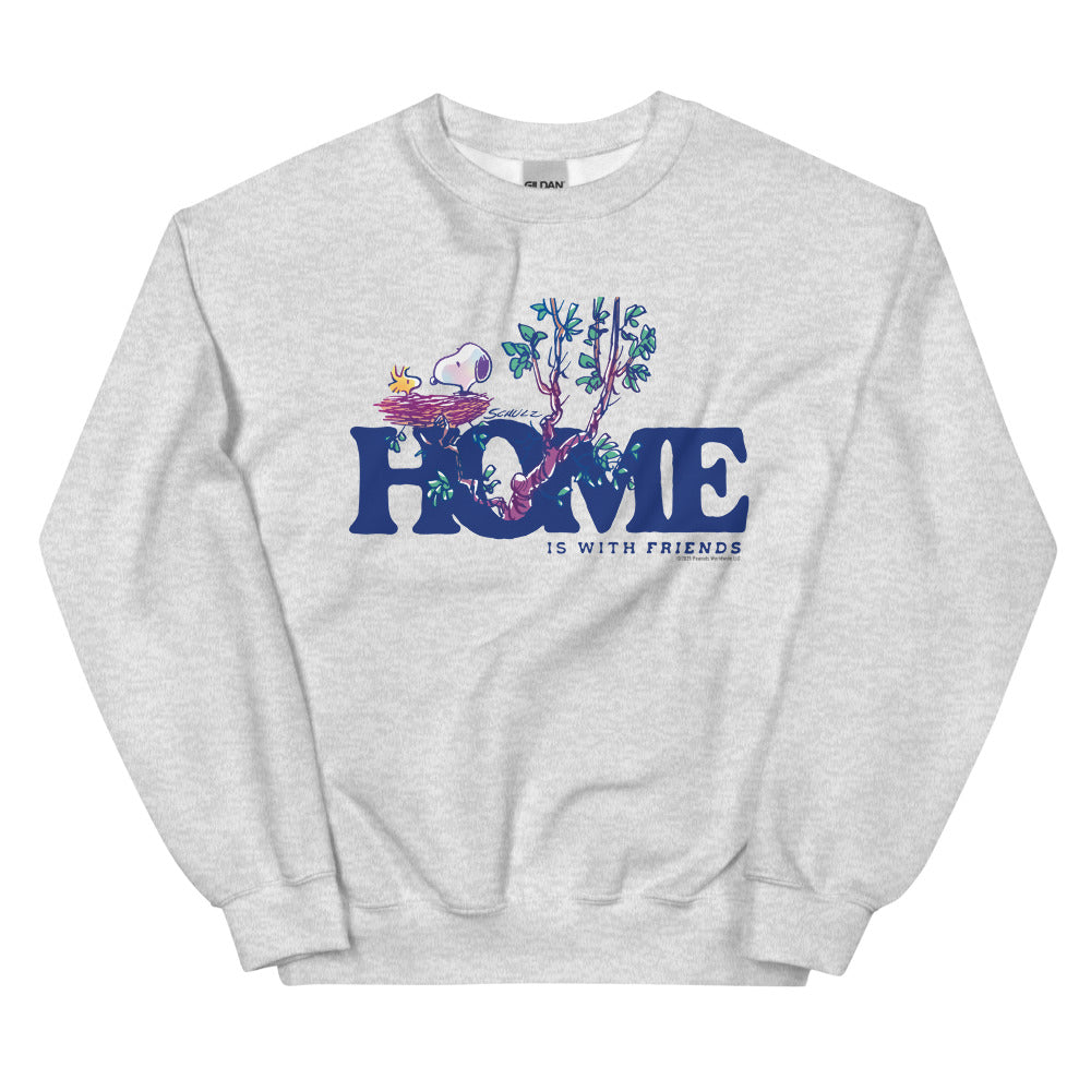 75 Years of Peanuts Home Is With Friends Adult Crewneck Sweatshirt