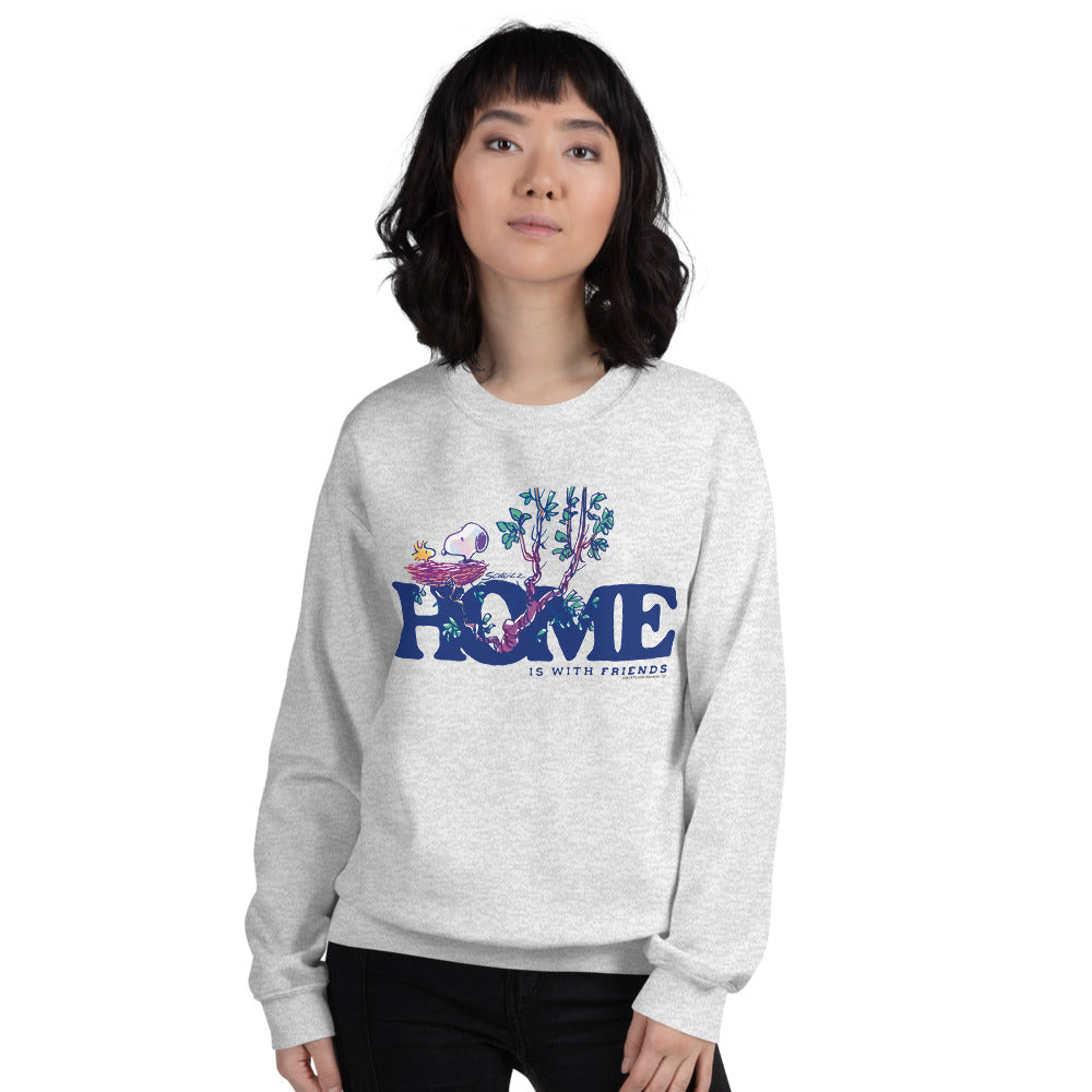 75 Years of Peanuts Home Is With Friends Adult Crewneck Sweatshirt