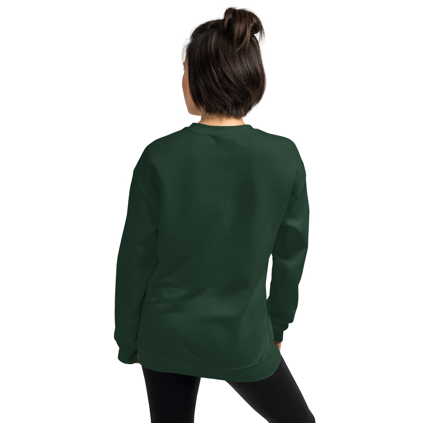 Back view of the solid forest green unisex crewneck sweatshirt