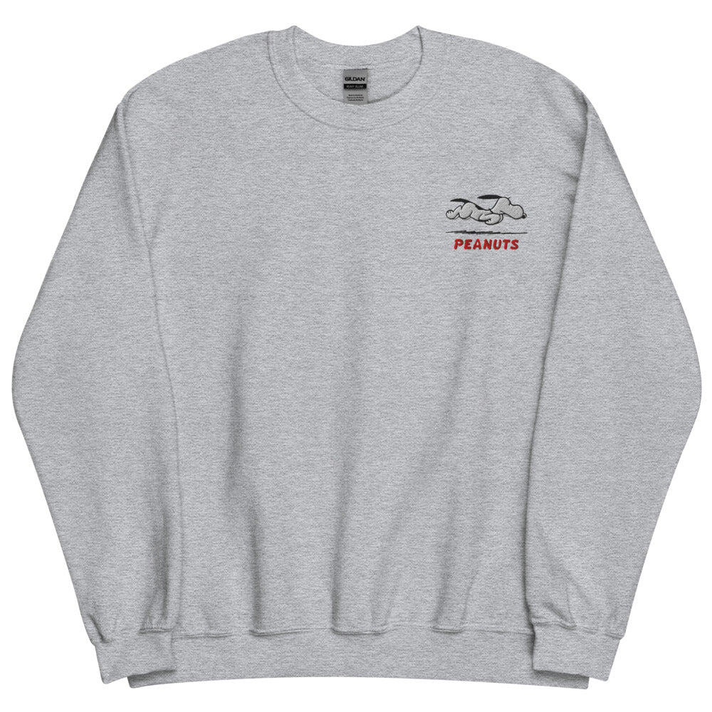Peanuts Running Snoopy Embroidered Crewneck Sweatshirt Sport Grey