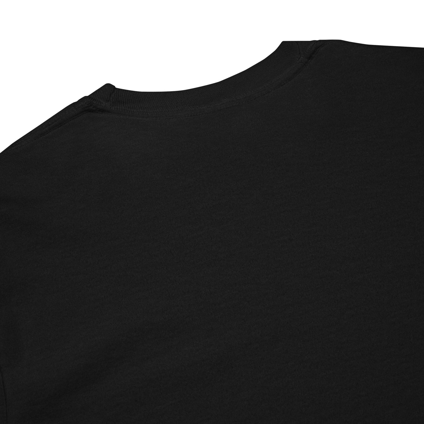 Close-up view of the Fa La La La holiday graphic printed on the chest of the black shirt