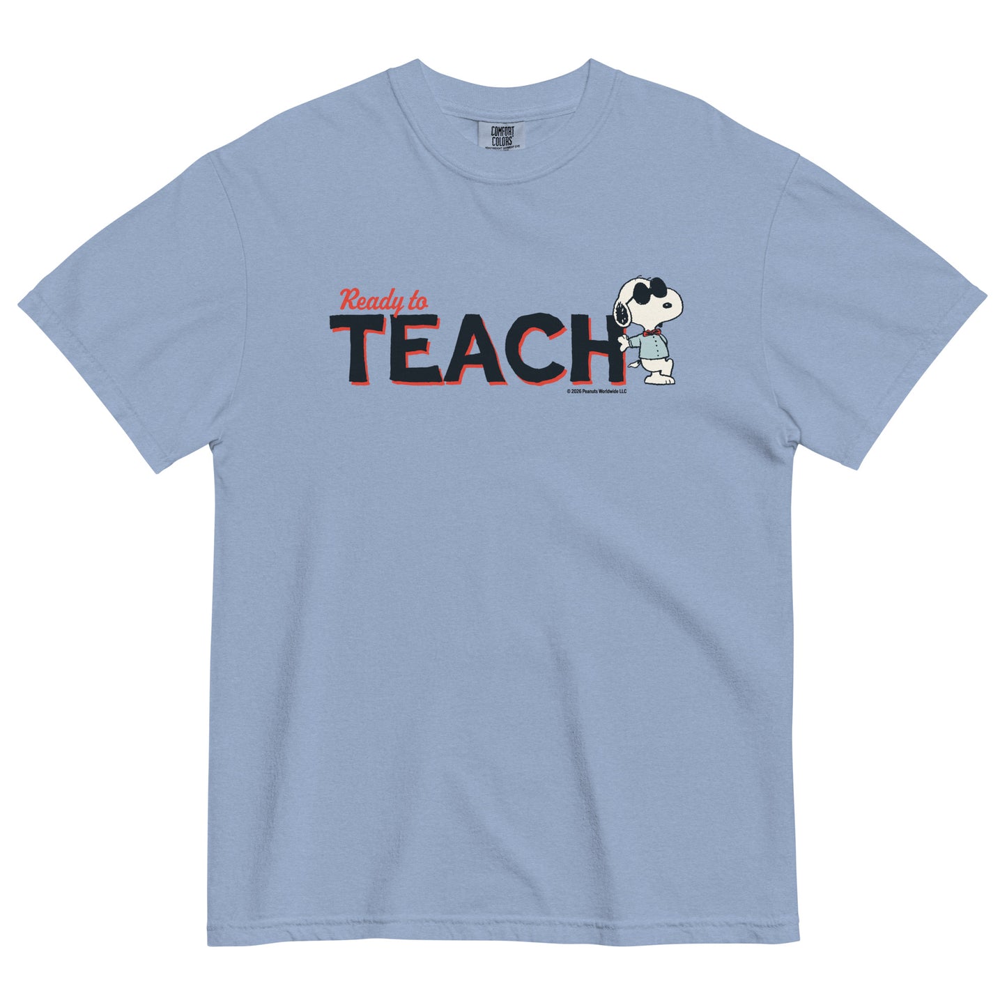 Front view of Peanuts Ready to Teach Heavyweight T-Shirt in White