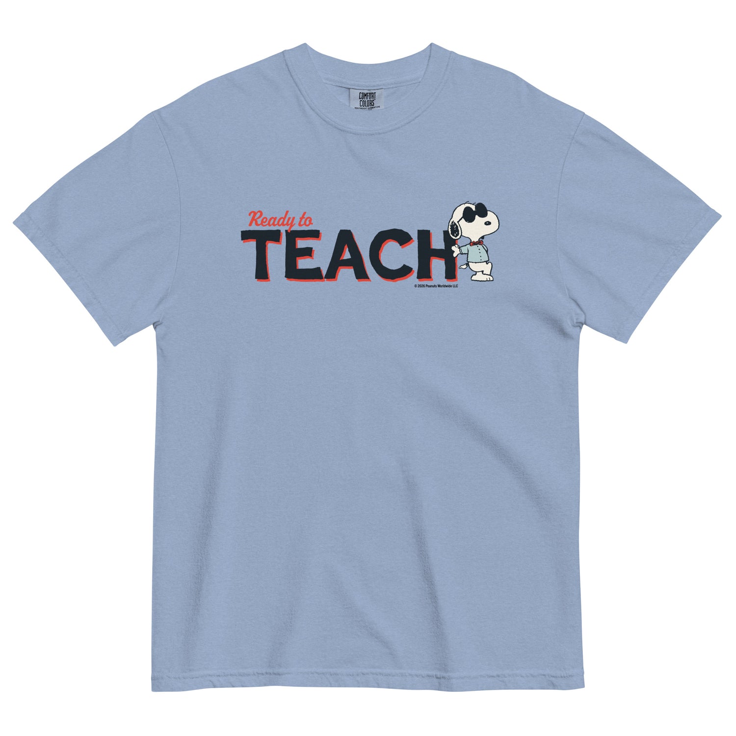 Front view of Peanuts Ready to Teach Heavyweight T-Shirt in White